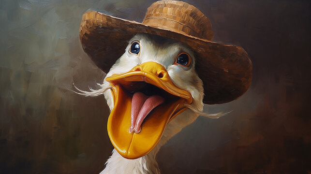 Pato , Pintura em tela de memes engraçados, arte animal