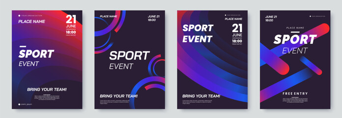 Sport event poster template collection. Sports banner with abstract geometric graphics and place for text. Ideal for promotion, invitation, etc. Vector illustration - obrazy, fototapety, plakaty