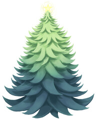 Ilustración de arbol de navidad sin decoraciones con una estrella brillante en la copa, pino, diciembre