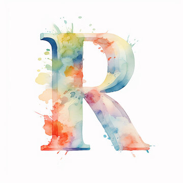Letra maiúscula "R", estilo aquarela, vetor plano, bordas afiadas, sem fundo, tons pastel, tema de páscoa