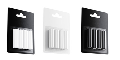 3D illustration. AA battery pack mockup isolated on black background