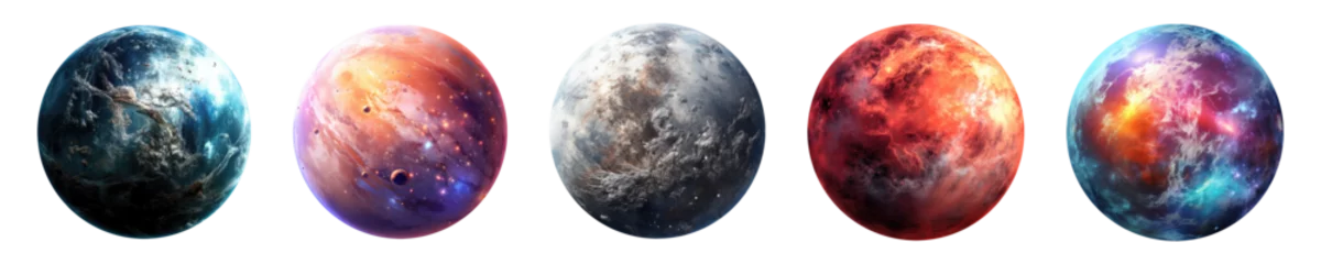 Fotobehang Set of fantasy planets isolated on transparent background. © comicsans