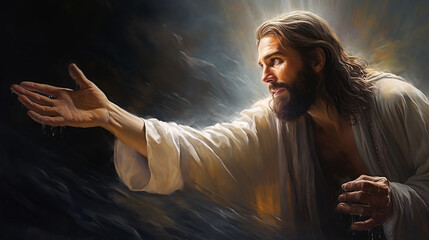 Jesus Cristo o profeta estendendo sua mão de amor e fé 