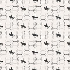 Seamless vector pattern, horse bit and rider riding a horse
