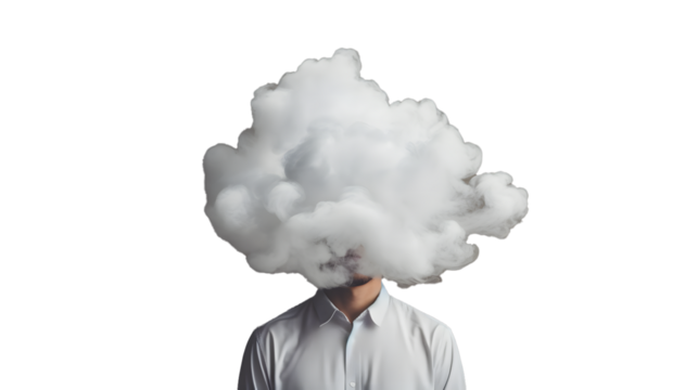 man with cloud in front of his head