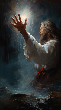 Jesus Cristo o profeta estendendo sua mão de amor e fé 