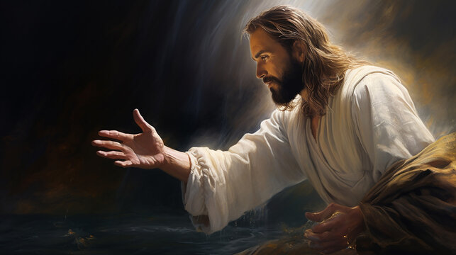 Jesus Cristo o profeta estendendo sua m&atilde;o de amor e f&eacute; 