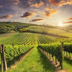 vineyard at sunset