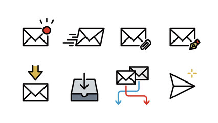 Various icon sets for sent/received, unread, attachment, sorting, etc. Variable line width