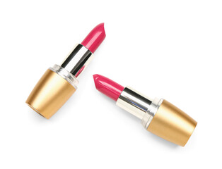 Beautiful red lipsticks on white background