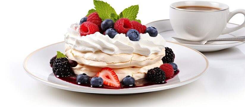 Tea match with fresh berries and Pavlova cake