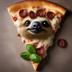 A pizza slice that resembles a sloth, with cheese fur and olive eyes3