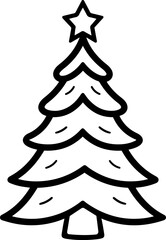 Christmas tree logo vector illustration. Black and white outline Christmas tree coloring book or page for children