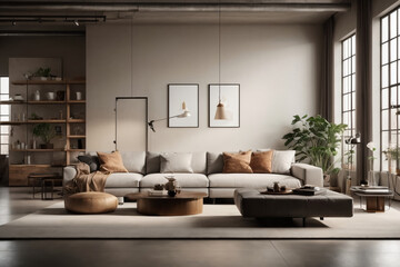 Living room interior Gallery of Minimalist Wonders, 3d render, generated with AI