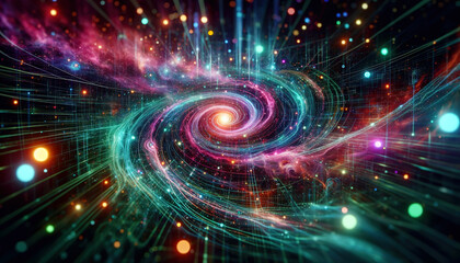 Obraz premium Surreale Neon Galaxien, Digitalisierung trifft Natur-Makrofotografie, Einzigartige, futuristische Kunstwerke