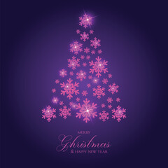 elegant merry christmas with golden snowflake tree design vector illustration