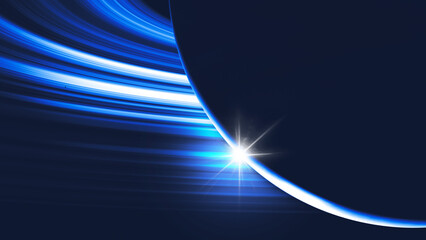 Science 3d illustration of a saturn kind of planet from shadow side with rings and sun shining through the ring behind the exoplanet. Aestetic blue color theme about space travel and cosmos. 