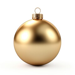 A shiny gold christmas ornament on a white background.