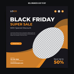 Black Friday super Sale trendy Social Media Post Template.