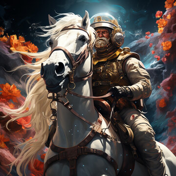 A galactic knight riding towards new frontiers, inspiring audacity