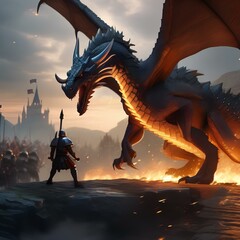 80 Illustrate a pixel art epic battle between dragons and knights in a medieval kingdom3 - obrazy, fototapety, plakaty