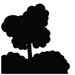 tree plant silhouette isolated icon vector illustration design black and white style. Silhouette of a tree with grass underneath. Plant design elements for various purposes