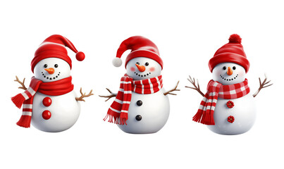 Cheerful Snowman with Red Hat and Scarf Isolated on Transparent Background png