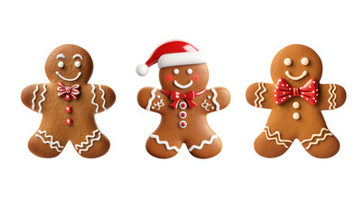 Seasonal treat of Christmas Gingerbread man Cookie with red hat | Isolated on Transparent & White Background | PNG File with Transparency