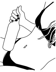 Minimalist Black and White Bikini Girl Line Art from Top View