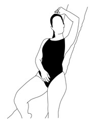 Girl bikini beautiful woman lady isolated young sexy black and white vector design art outline pose silhouette.