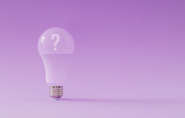 Light bulb on fancy violet background. Minimal idea concept with innovation, brainstorming, inspiration and solution.