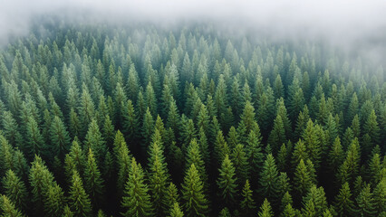 Nebelwelten über dem Wald: Grüne Bäume in morgendlicher Stimmung