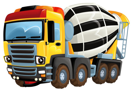 cartoon industry heavy duty truck concrete mixer illustration for children