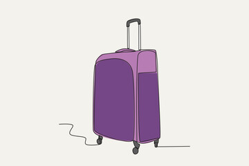Color illustration of a suitcase for travel. Baggage one-line drawing