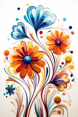 flowers swirls paper cutouts plain color toy daisies fractal fiberglass tendrils brightly colored wall whirling layered - obrazy, fototapety, plakaty
