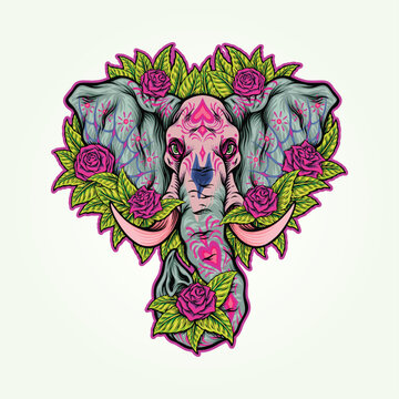 Elephant floral sugar skull vector illustrations for your work logo, merchandise t-shirt, stickers and label designs, poster, greeting cards advertising business company or brands.