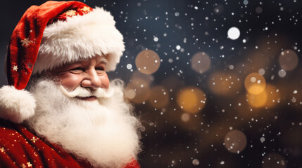 Happy Santa Claus background, Festive celebration, Copy space, Father Christmas. Generative AI