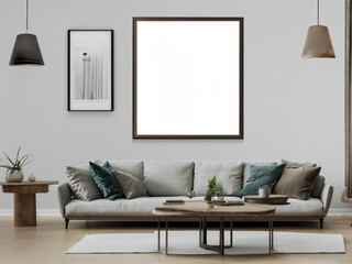 modern bright interiors with frame frame mockup frame 3d rendering illustration