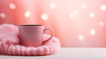Obraz na płótnie Canvas Happy Valentine Background, Pink Tones, Romantic Vibes, Coffee Cup. Generative AI