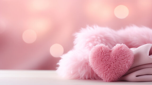 Happy Valentine Background, Pink Tones, Romantic Vibes, Fluffy Heart . Generative AI