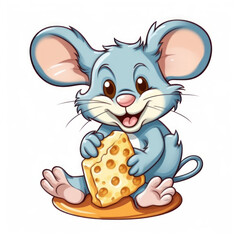 Sticker animated cartoon mouse covering his cheese
