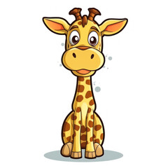 Sticker animated cartoon giraffe covering his neck 
