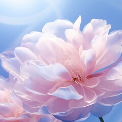 A Soft Pink Colored Flower Underwater Floating in a Completely Blue Background