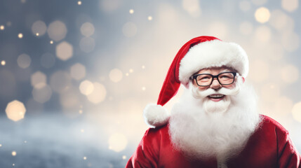 Happy Santa Claus background, Festive celebration, Copy space, Father Christmas. Generative AI
