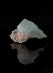 mineral piece collection aquamarine black background, mineralogical