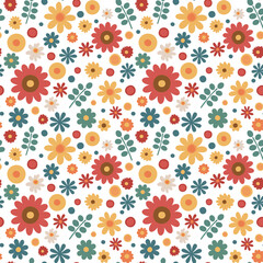 Fototapeta na wymiar Retro spring floral flower pattern seamless repeat vector colourful