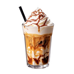  A glass of iced vanilla latte with whipped cream
