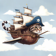 Obraz premium 猫行船 ねこうせん 猫の飛行船