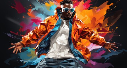 Creative modern hip hop dance banner template for adults, cropped image of dancing person on flat background