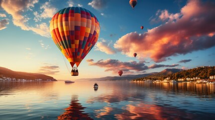 Fototapeta premium a group of hot air balloons flying over a canyon
